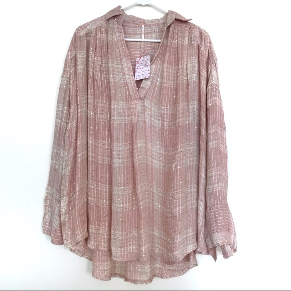 NWT Free People Sequin Pullover Flannel Tunic S - Picture 2 of 7